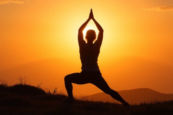 Persona haciendo yoga al amanecer, simbolizando guía de ejercicio y actividad física.